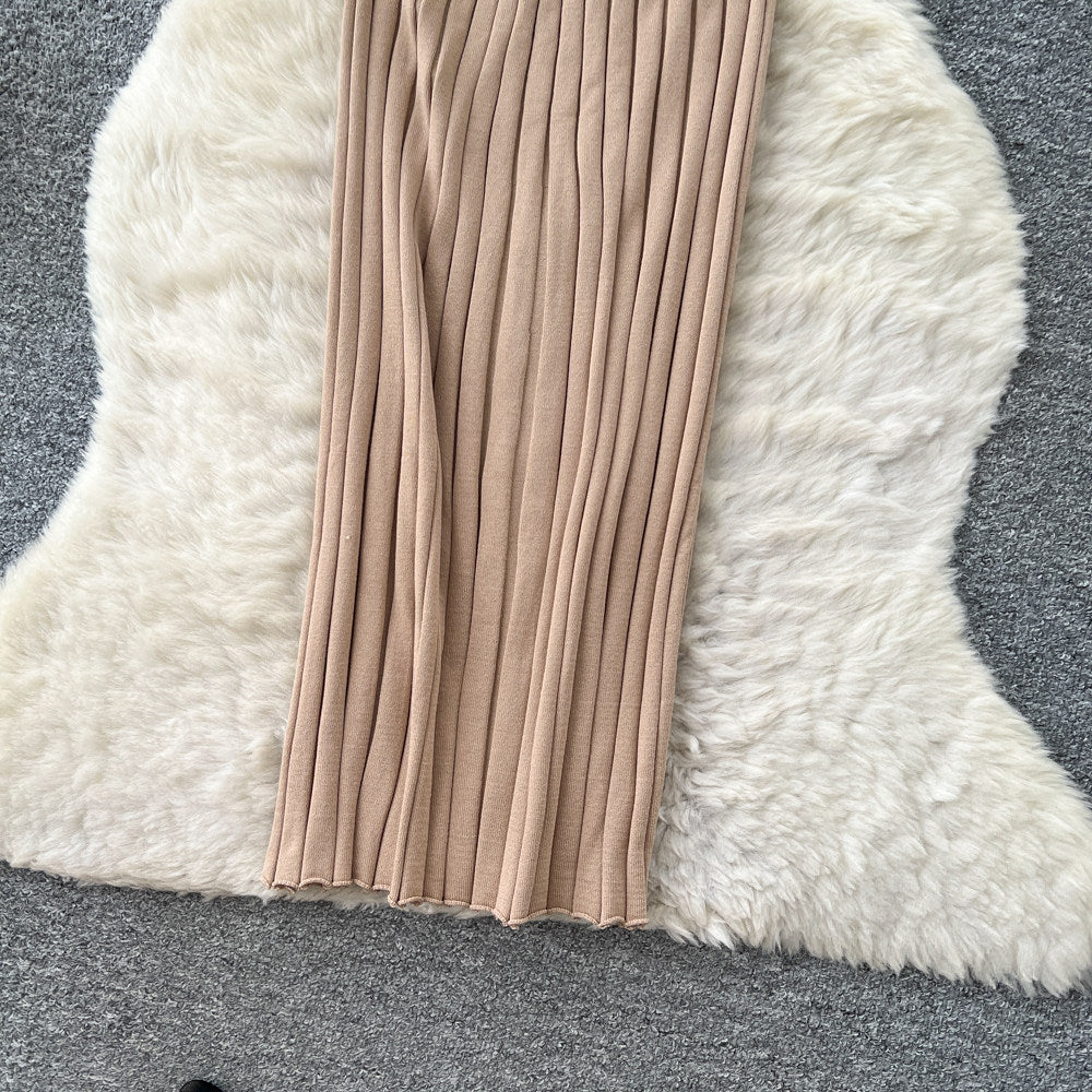 Korean style v-neck knitted dress - women's  summer slim fit bodycon maxi dress - commute-friendly, elegant, and chic