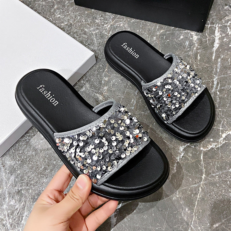 Thick sole sandals and slippers for women new arrivalsummeroutwearclassy sense exquisite sequinplatform shoes bottom women's slippers
