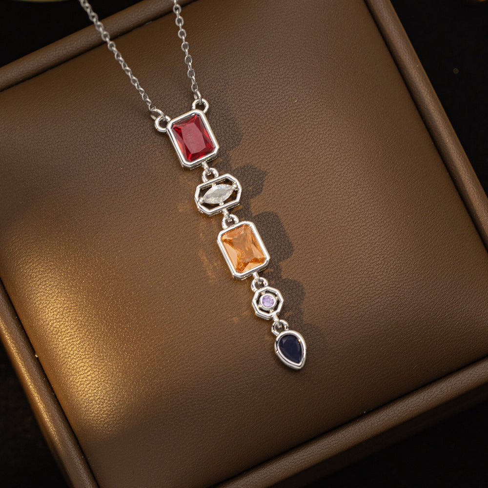 [set] cross-border fashion elegant light luxury full zirconium sweater chain exquisite copper micro-embedded earrings necklace jewelry combination
