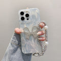 Feather yarn silver is suitable for apple 16pro bow chain mobile phone case iphone14/13 laser hard pc protective case