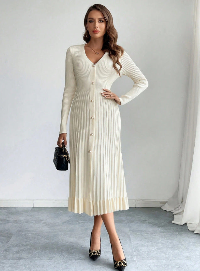 autumn new arrival slimming waist retro base layer dress with button collar knitted elegant women's mesh dress