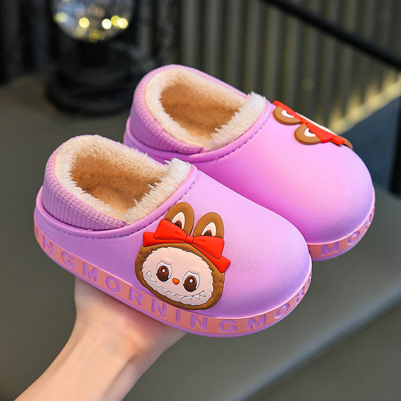 Kids cotton slippers winter indoor girl baby non-slipthickenedheattechcute boy's fur cotton shoes