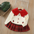 Girls' knit sweater cardigan & plaid skirt set - new autumn collection  - strawberry collar, baby girl red knit outfit