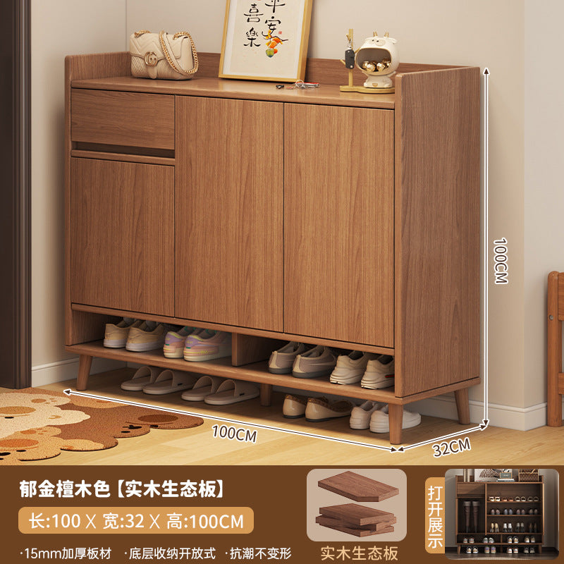 Solid wood core shoe cabinet household entrance 2025 new Chinese-style wall storage cabinet large-capacity indoor shoe rack