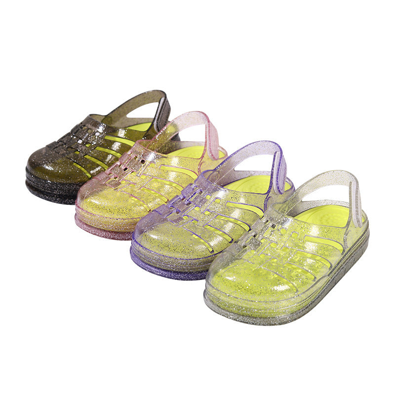 New eco-friendly crystal material eva clogs for boys and girls, jelly sandals and slippers, non-slip thick sole, comfortable wholesale