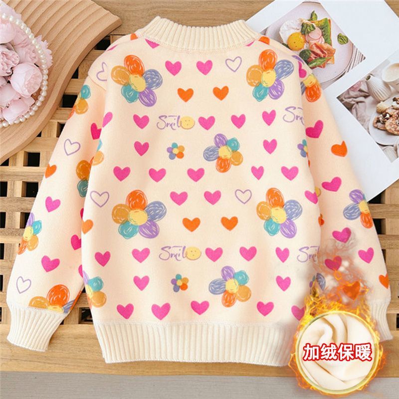 Girls' fall/winter thickened sweater - new  baby fleece-lined pullover knit top, stylish children's base layer