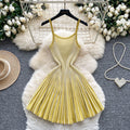 Elegant and chic camisole dress for women - autumn  collection: french retro, slimming, pleated, striped knit dress