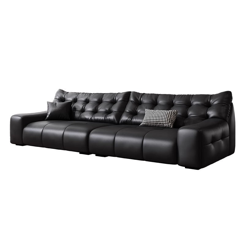 Italian normcore big black bear sofa living room genuine leather sofa first layer cowhide high back black leather sofa