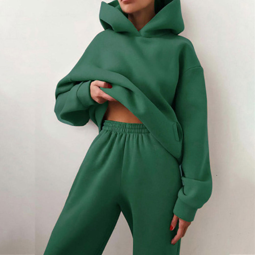cross-border e-commerce women's fashion: european and american summer new arrivals - solid color casual sporty hoodie and pants set