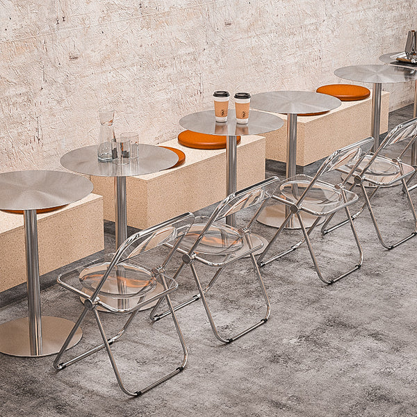 Industrial style dining table and chair combination Internet celebrity cafe stainless steel round table drink milk tea snack bar folding chair