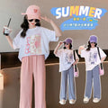 Girls' short-sleeve t-shirt set - summer  new collection - girls' summer clothing - kids' summer outfits - girls' summer apparel (big girls)