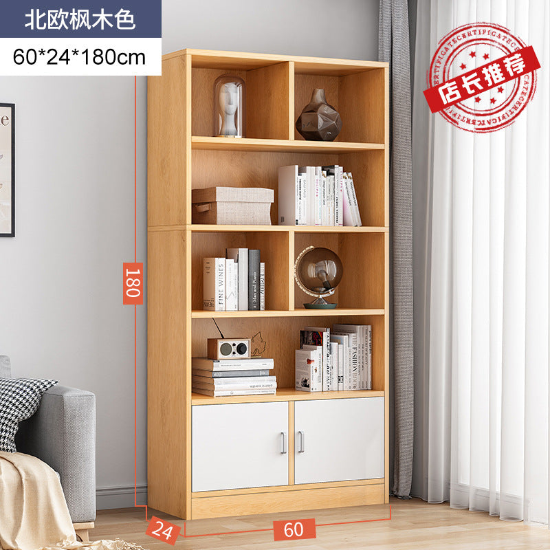 Simple bookshelf floor-to-ceiling against the wall, living room shelf layered storage rack, storage cabinet integrated, simple household bookcase