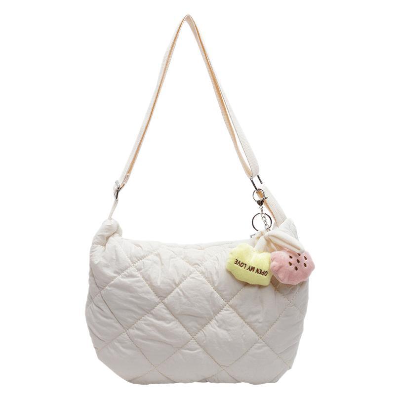 Cross-border new autumn and winter cotton clothes, bags, rhombus casual versatile messenger bags, commuter single shoulder fashion crescent moon dumpling bags