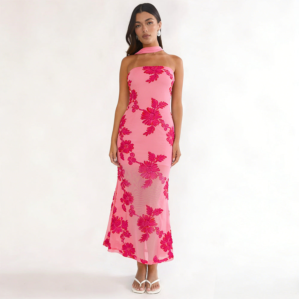 C7671 cross-border   fashion women's summer elegant sexy slim-fit backless dress