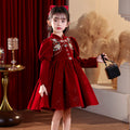 Girl red dress festive new year's greetings short high collar chinese style new chinoiserie princess dress new year clothes winter