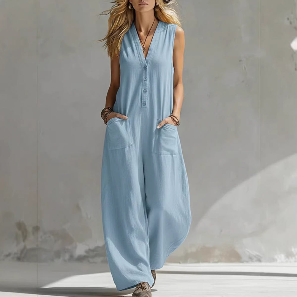 【factory direct】new spring/summer women's casual linen-cotton sleeveless jumpsuit - perfect for us & european  & independent e-commerce stores