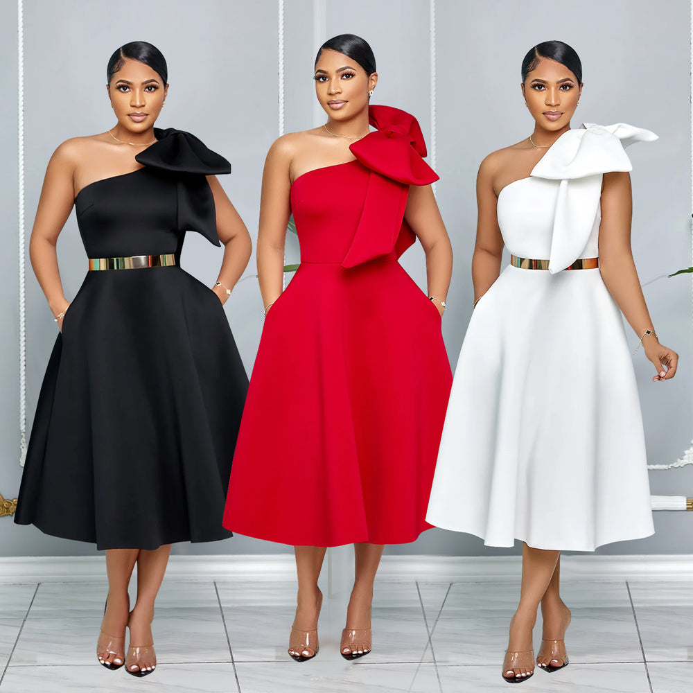 C7011 cross-border   independent station fashion women's solid color sexy formal dress new
