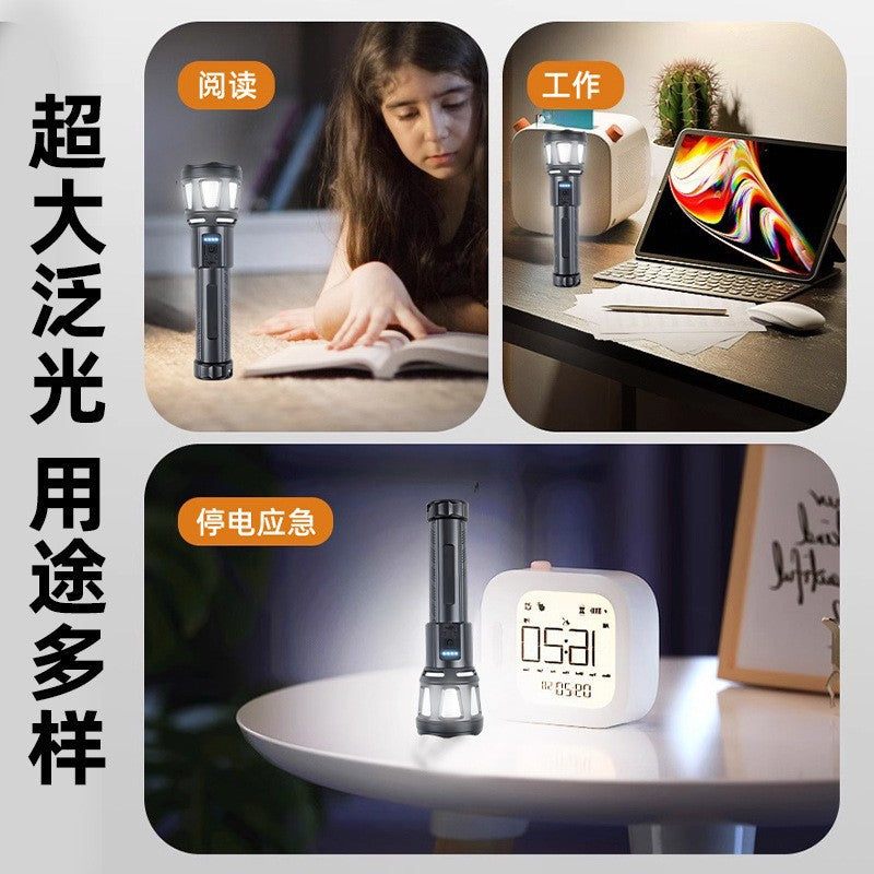 Cross-border new strong light flashlight USB charging long battery life power display outdoor searchlight magnetic auto repair light