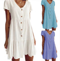 summer cotton linen white loose waist solid color short skirt slimming cotton dress