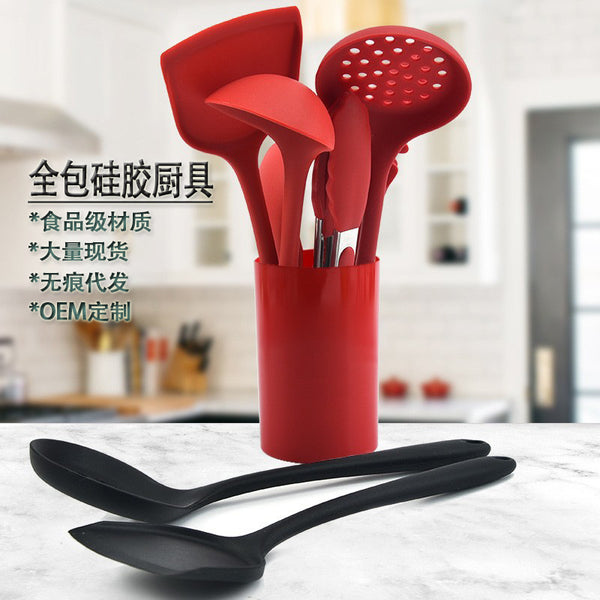 High temperature resistant silicone shovel spatula non-stick pot colander spoon stir fry shovel household kitchen supplies kitchen utensils full set