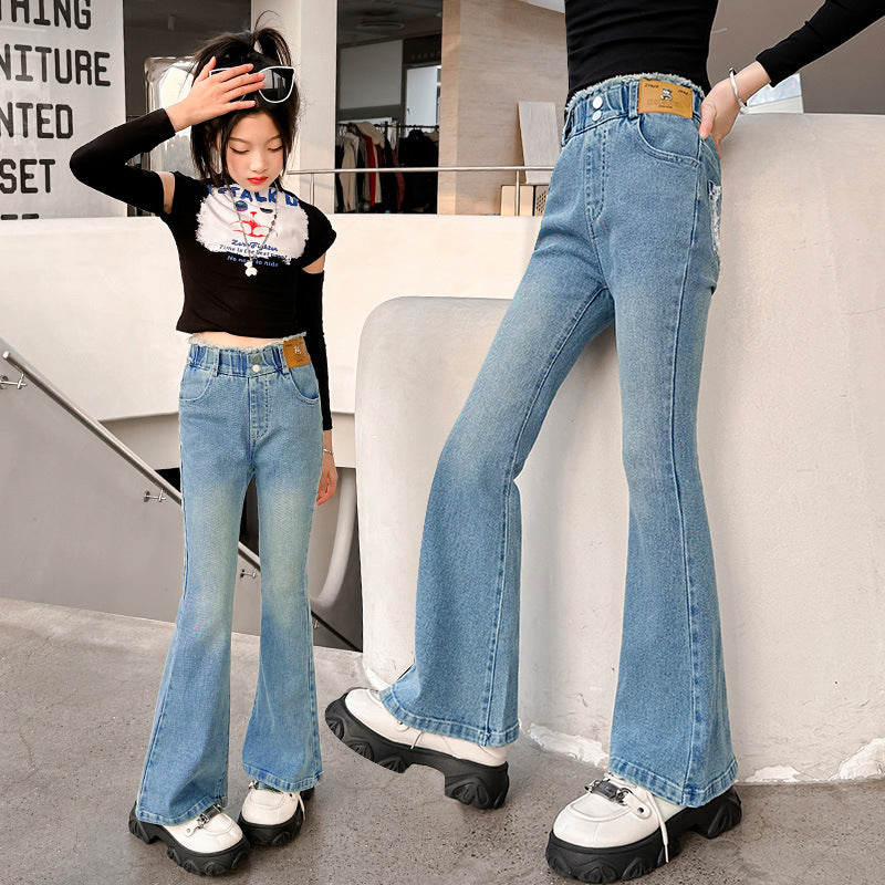 Custom girls' spring denim jeans - spring/autumn styles for mid-to-large children - girls' flare pants - trendy trousers - spring kids' pants