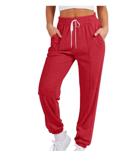 european and american export cross-border  women's casual drawstring solid color athletic joggers