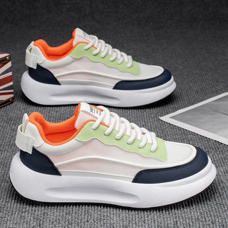 Men's 2025 new mesh breathable white sneakers - trendy, versatile low-top shoes with thick soles for height increase, comfortable casual shoes