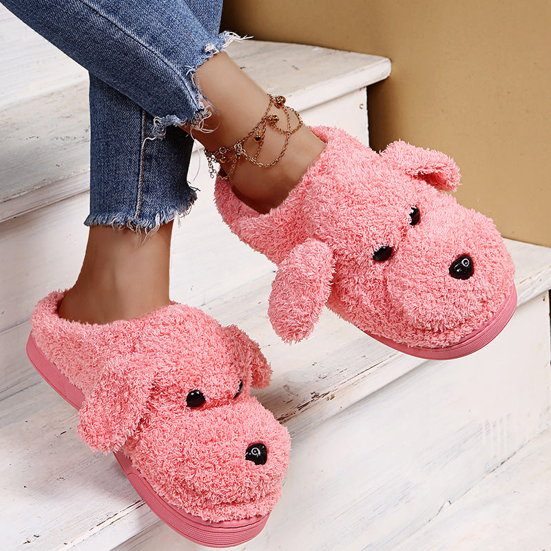 Home cotton slippers indoor winter heel cover couple cute cartoon women's heattechfleece-lined flats slippers fall and winter