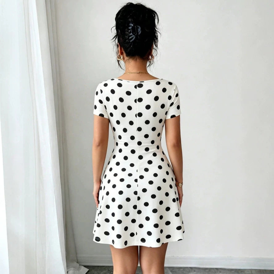 european and american polka dot french chic bodycon mini dress