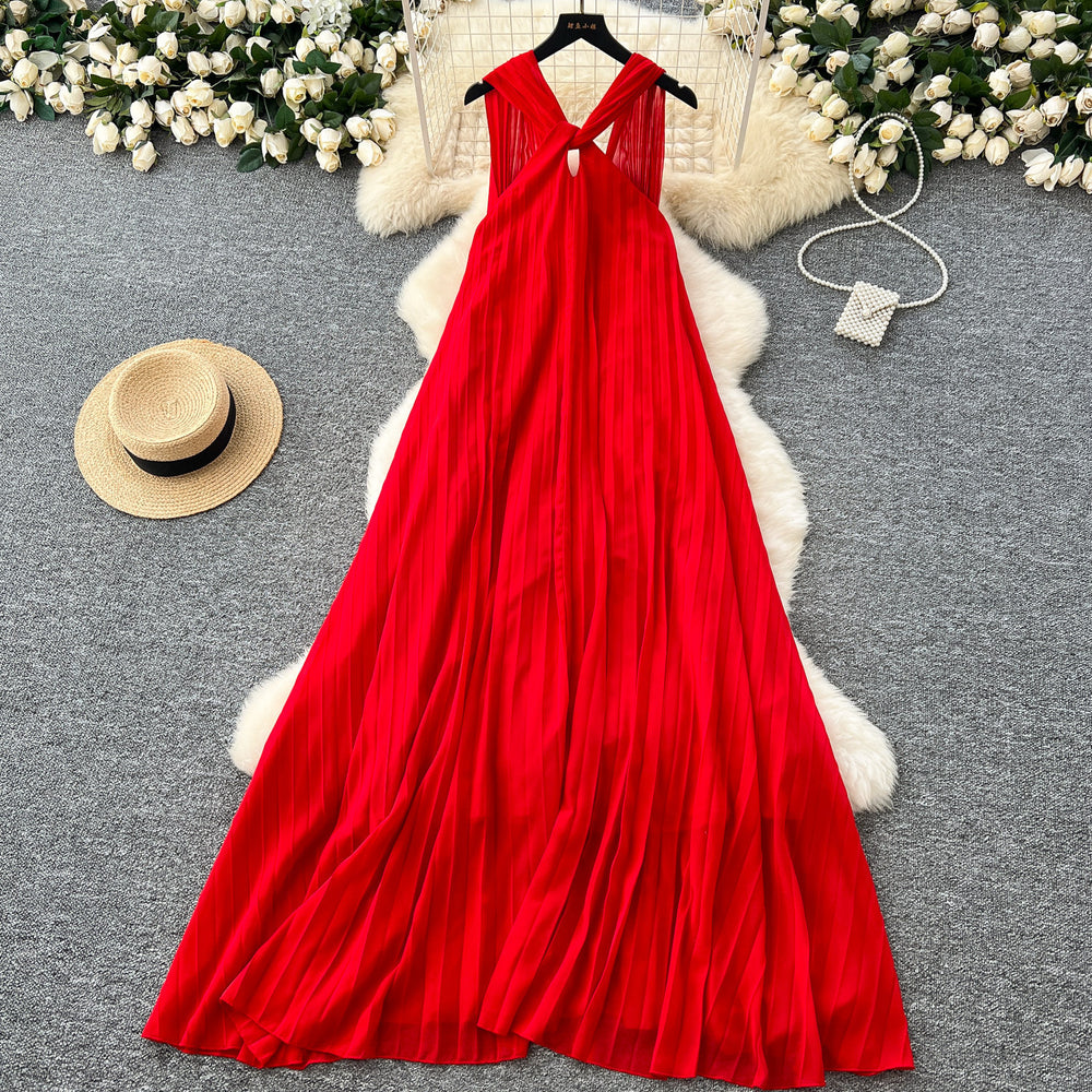Tea break frenchsense of design tie back square collar small flying sleeves waist backless straps slimming lookelegant gentle wind dress