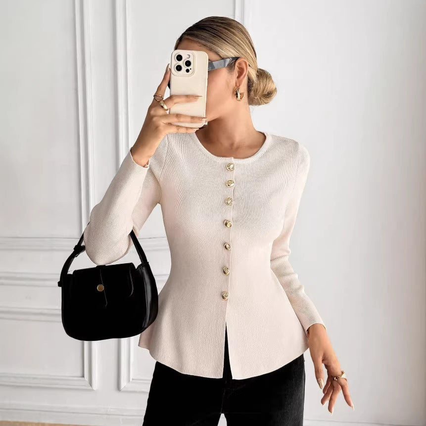 european and american cross-border new women's elegant fashion chanel-inspired round neck knitted sweater