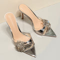 Yx2026 new silver pointed-toe rhinestone thong sandals - women's stiletto open-toe high heel mules - fashionable outdoor wear