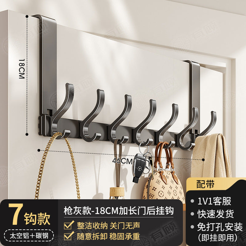 Over-the-door hook - no drilling required, universal for bedroom & bathroom, space aluminum, extra wide, heavy-duty, rustproof, multi-purpose storage