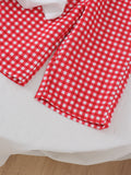 Kids clothing fashion children's clothing children's flower pattern white short-sleeved t-shirt red plaidpants