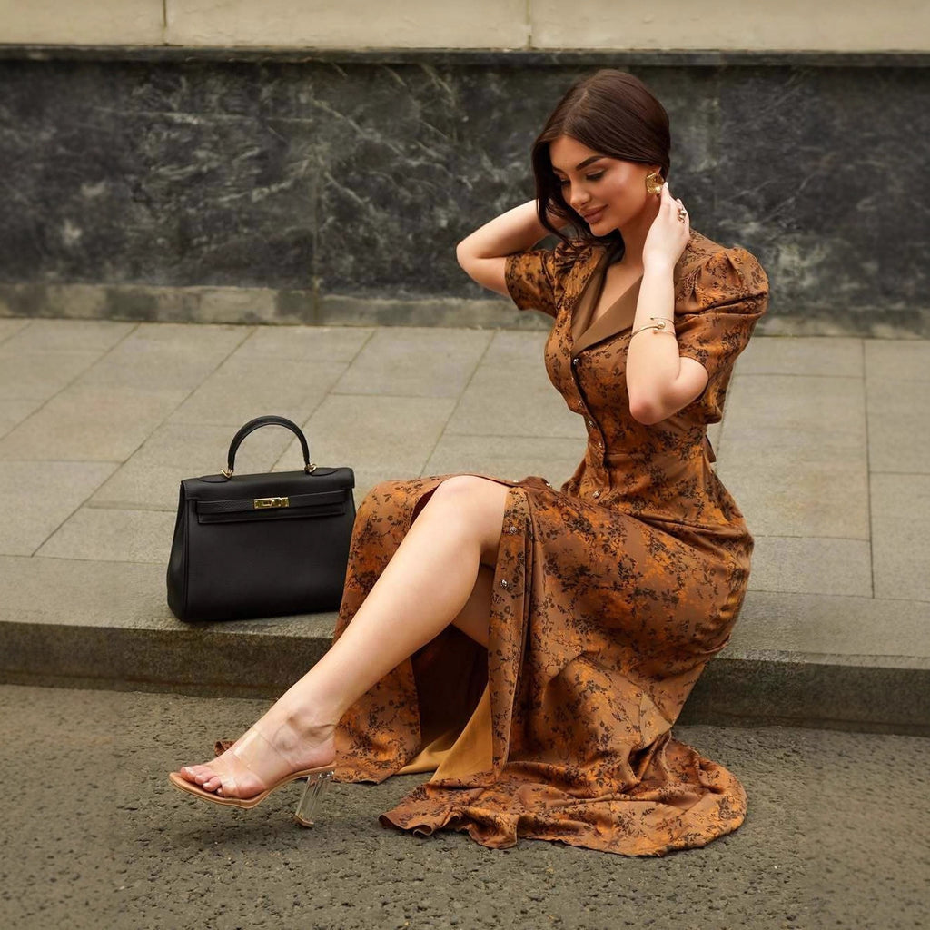 Cross-border  women's clothing 2025 new fashion temperament lapel neck versatile cardigan dress lace-up waist dress