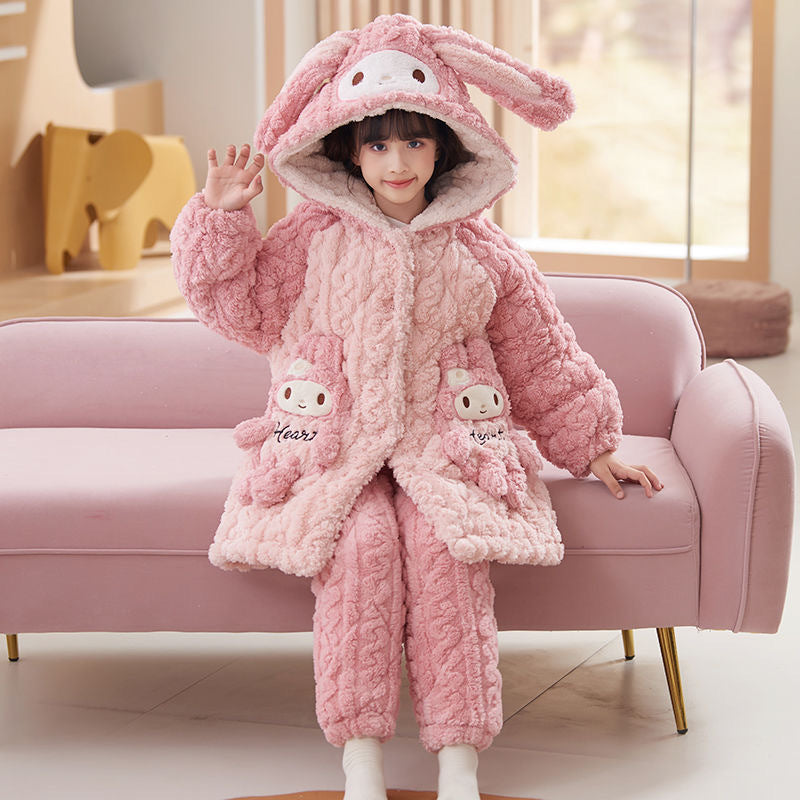 【triple-layer quilted & thickened】girls' winter pajamas - extra thick coral fleece, triple-layer quilted baby winter sleepwear