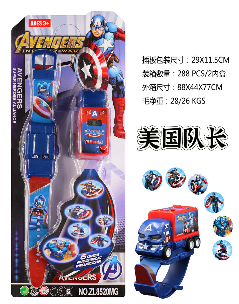 Kids' spider-man inertia pull-back car projector watch - luminous electronic watch gift for preschool and elementary school students
