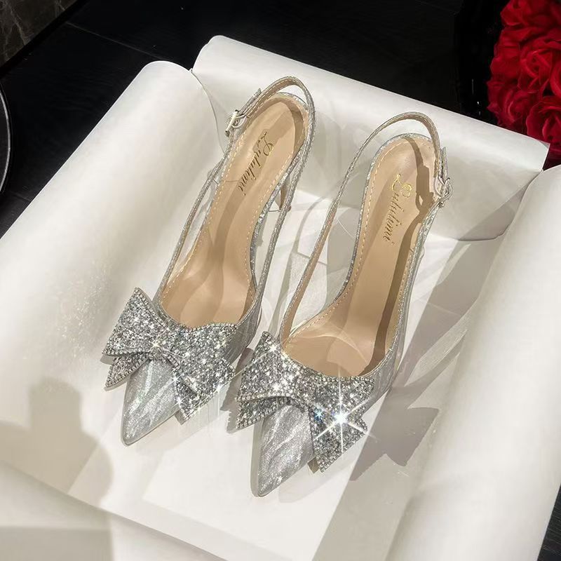 Stiletto pointed toe peep-toe autumn bridal shoes fashion european and american rhinestone bridesmaid high heels sandals new crystal wedding shoes