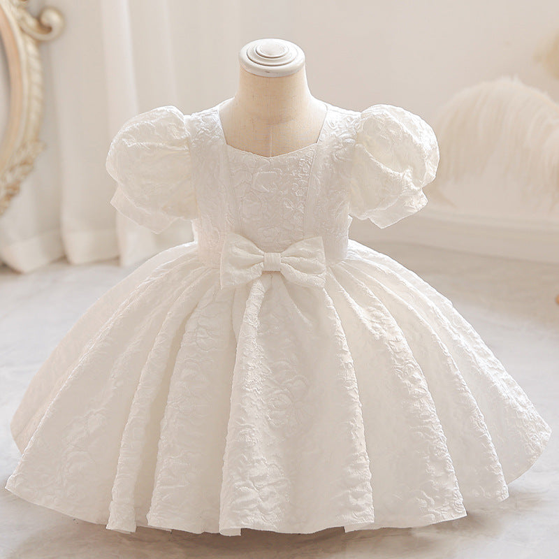 Girls' formal dress - court style mini dress - toddler puff sleeve bow dress - princess dress - cute performance costume
