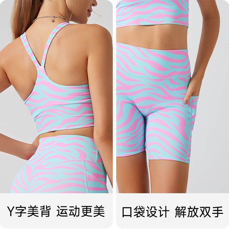 Printing tight high waist yoga suit running outdoor beautiful back fitness shorts tight no embarrassing line sports suit
