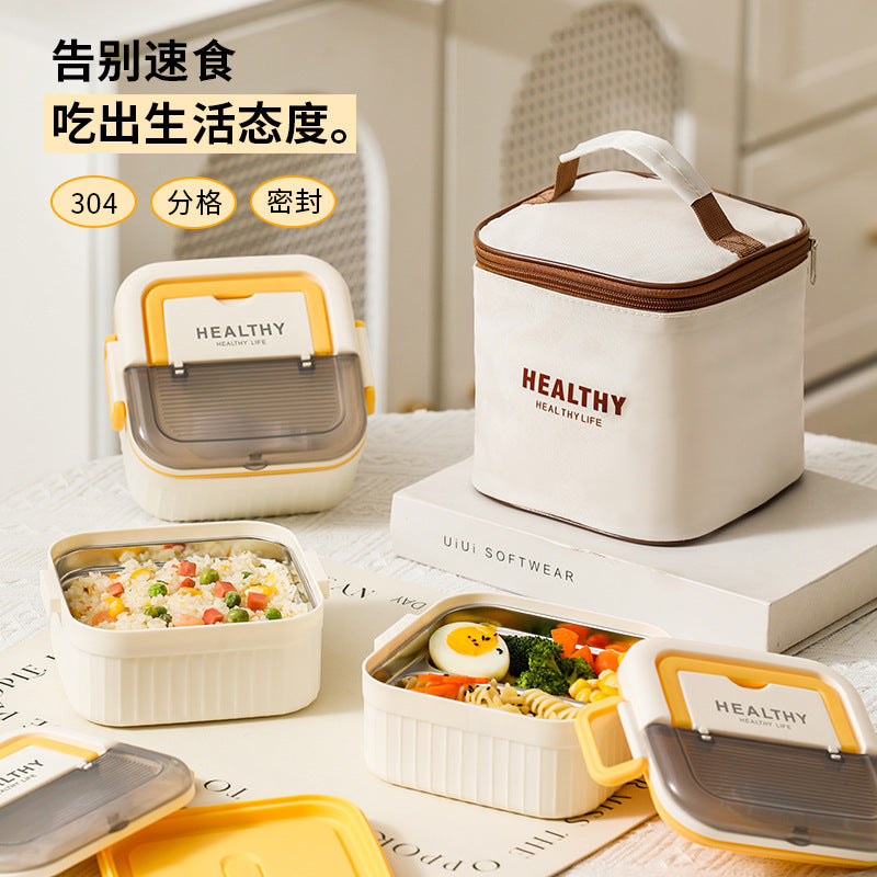 304 stainless steel insulated lunch box - microwaveable, divided compartment bento box for office workers