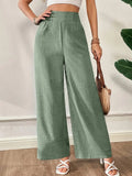 european and american cross-border  spring/summer new women's solid color shirred patchwork high-waisted slimming wide-leg pants