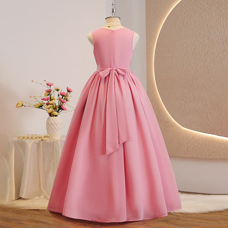 Girls' formal dress - long, round neck, minimalist style - children's evening gown - elegant & chic - birthday party - chiffon - custom made