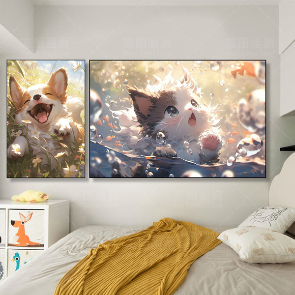Cute pet decorative painting pet store cat dog hanging painting kitten puppy children's room living room bedroom room mural