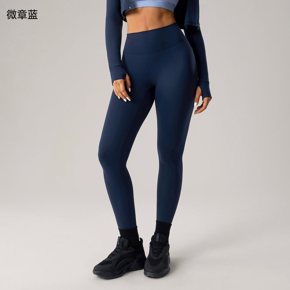 Fashion cross-border nude long sleeves yoga fitness suit women's back sports intimateshigh waist hip lifting tight nine-point pants