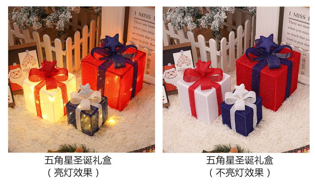 Christmas special birthday party warm atmosphere decorative gift box light, folding Christmas gift box three-piece bedside lamp
