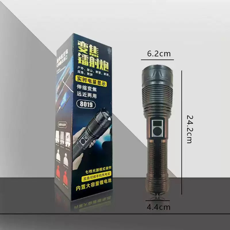 Cross-border new flashlight, strong light, convenient charging, super bright long-distance laser cannon, outdoor zoom white laser flashlight