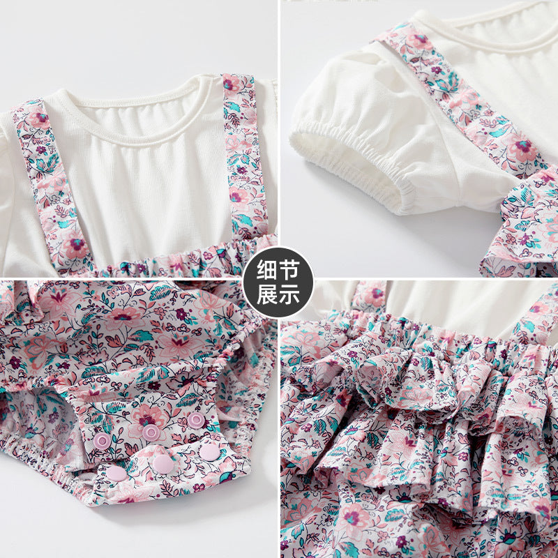 Baby clothes summer floral girl's romper short sleeve cotton bodysuit pure cotton one-piece triangle romper