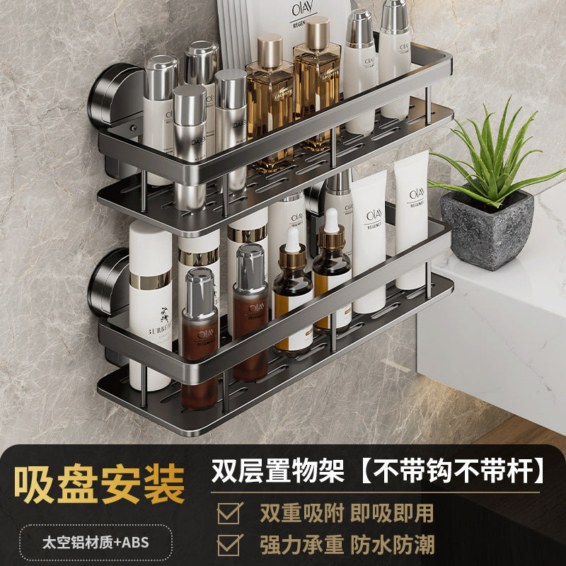 Suction cup bathroom shelf - no drilling required, wall-mounted organizer for vanity, washbasin, and toilet