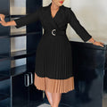 D3318  cross-border women's spring blazer collar fashion color block ol elegant pleated high waist african dress